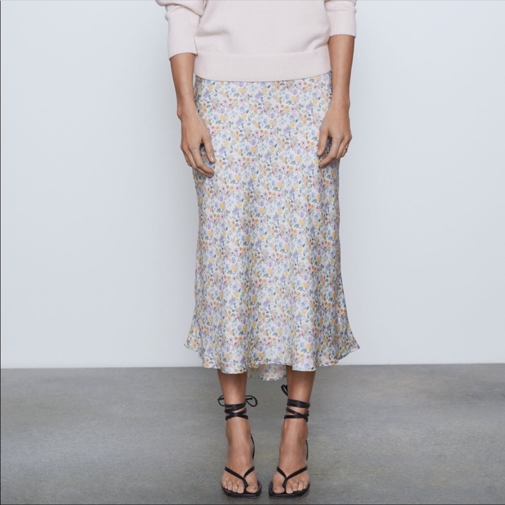 ZARA Floral Midi Skirt